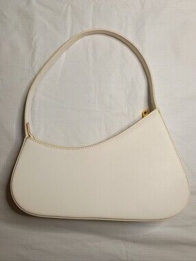 AUPEN Leather Shoulder Bag Ivory Asymmetrical Zip Closure Single Strap